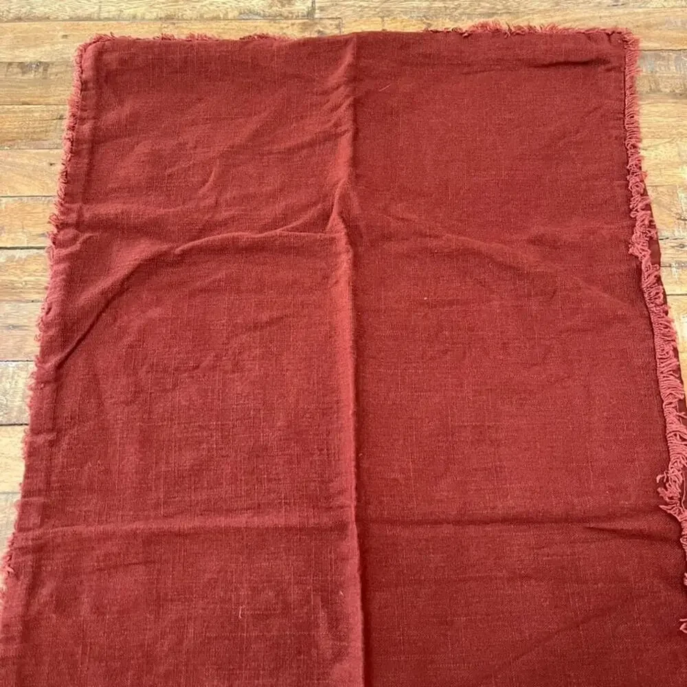 CASALUNA Linen Blend King Pillow Sham Burnt Orange Raw Edge